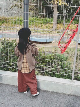 「DAISO（DAISO）のアイテム（ハンチング/ベレー帽）」を使った、suUuさん（キッズ・100cm）の冬コーディネート