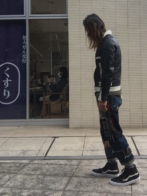♭5|UNDERCOVERのライダースジャケットを使ったコーディネート - WEAR