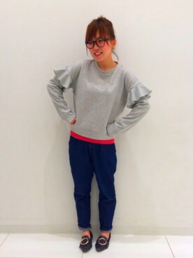 「GU（ジーユー）のアイテム（スウェット、グレー系）」を使った、ayapanさん（レディース・153cm）の秋コーディネート