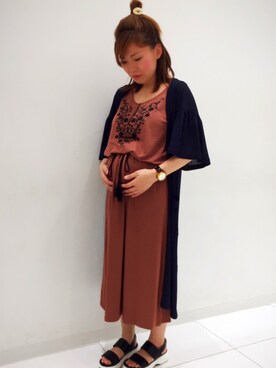 「GU（ジーユー）のアイテム（ワンピース、ブラウン系）」を使った、ayapanさん（レディース・153cm）の秋コーディネート