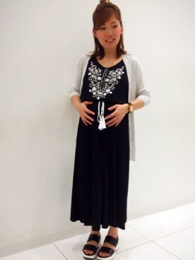 「GU（ジーユー）のアイテム（ワンピース、ブラック系）」を使った、ayapanさん（レディース・153cm）の秋コーディネート