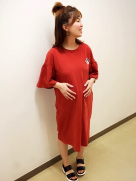 「GU（ジーユー）のアイテム（ワンピース、ブラウン系）」を使った、ayapanさん（レディース・153cm）の秋コーディネート