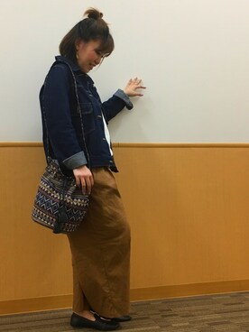 「GU（ジーユー）のアイテム（デニムジャケット、ブルー系）」を使った、ayapanさん（レディース・153cm）の秋コーディネート