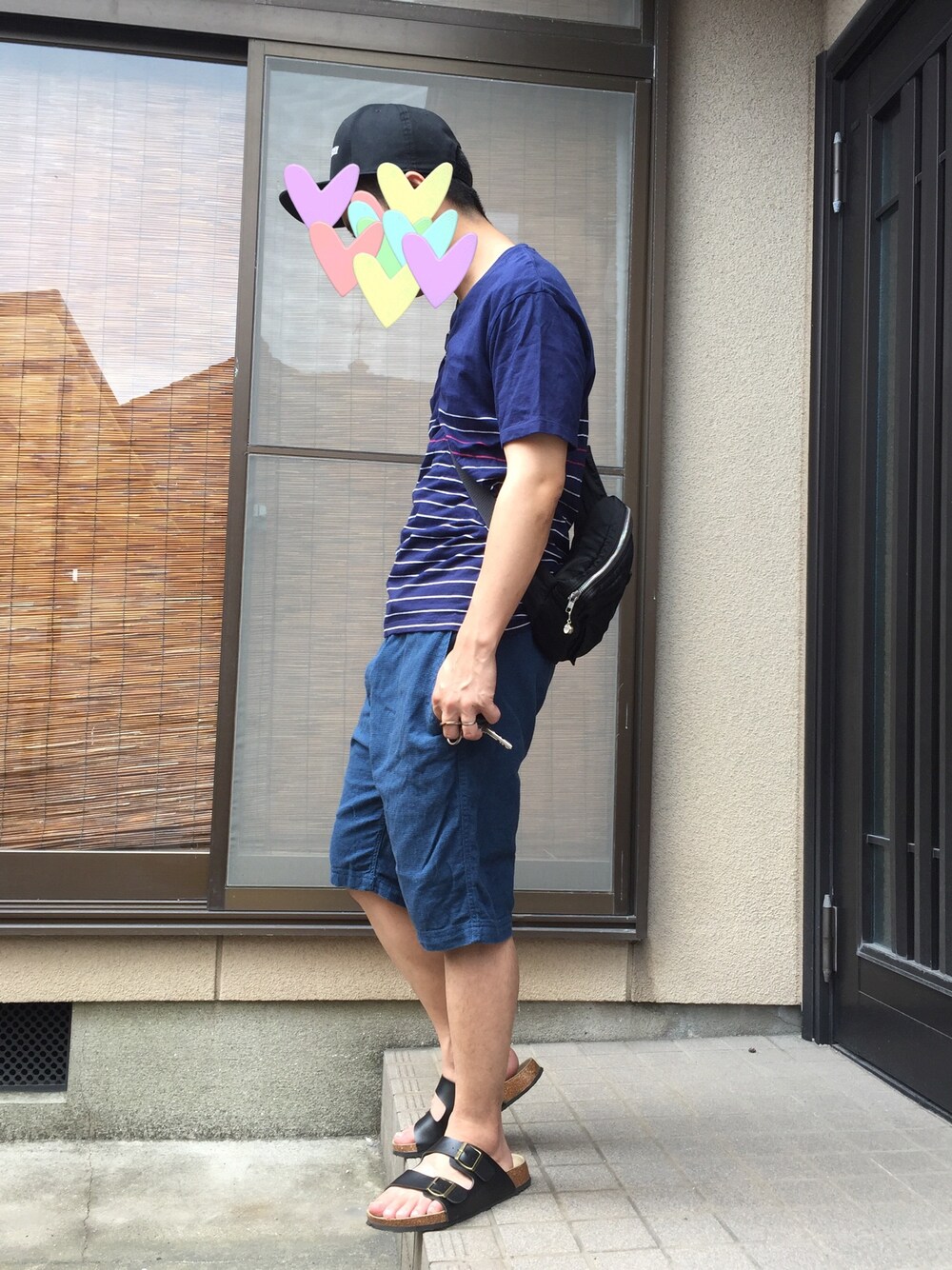 「夏、休日スタイル、プチプラ、UNIQLO、GU、低身長」｜「GUのアイテム（キャップ、ブラック系）」を使った、こきんさん（メンズ・158cm）の夏コーディネートの1枚目の写真