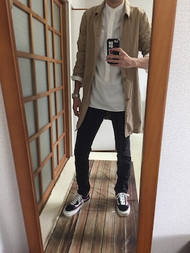 「URBAN RESEARCH Sonny Label（アーバンリサーチサニーレーベル）のアイテム（ステンカラーコート）」を使った、CHIKUWAさん（メンズ・182cm）の秋コーディネート