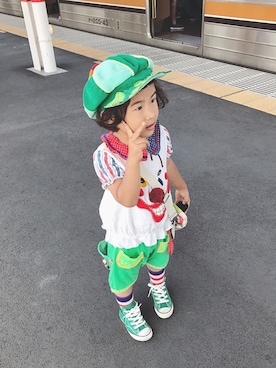 「ボーダーソックス」｜「アイテム（キャスケット）」を使った、ちけぱるさん（キッズ・100cm）の夏コーディネート