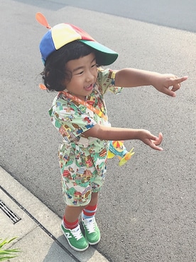 「FLYING TIGERS（フライングタイガー）のアイテム（帽子）」を使った、ちけぱるさん（キッズ・100cm）の夏コーディネート