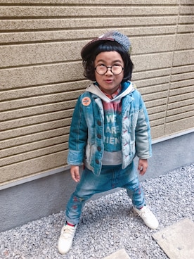 「One deux boo（ワンドゥーブー）のアイテム（帽子）」を使った、ちけぱるさん（キッズ・110cm）の冬コーディネート