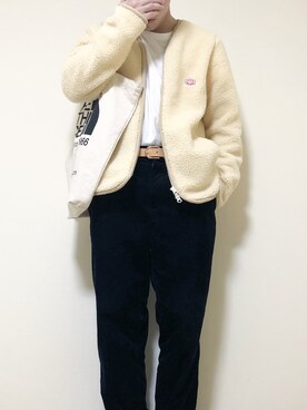 リュウさんの「Vincent et Mireille/バンソン エ ミレイユ 別注BOA CARDIGAN/ボアフリース カーディガン」を使ったコーディネート