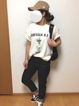 「AMERICANA（アメリカーナ）の＜Americana（アメリカーナ）＞セルヴィッチ デニムパンツ（デニムパンツ、ブルー系）」を使った、HIROさん（レディース・161cm）の春コーディネート