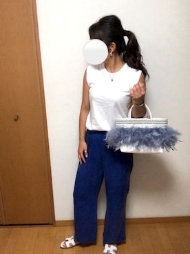 「HANES（ヘインズ）の【Hanes FOR BIOTOP】Sleeveless T-Shirts（Tシャツ/カットソー、ホワイト系）」を使った、HIROさん（レディース・161cm）の夏コーディネート