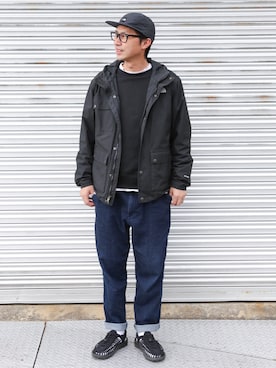 「THE NORTH FACE（ザノースフェイス）のアイテム（マウンテンパーカー、ブラック系）」を使った、tatsuya さん（メンズ・172cm）の春コーディネート