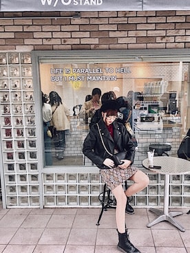 「襟付きトップス」｜「アイテム（ライダースジャケット）」を使った、#yuiさん（レディース・163cm）の春コーディネート