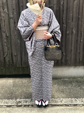 「くすみカラー」｜「アイテム（着物）」を使った、🧚さん（レディース・167cm）の夏コーディネート