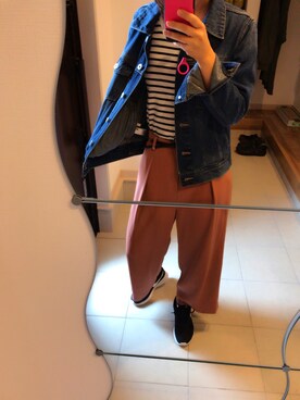「UNIQLO（ユニクロ）のアイテム（その他パンツ、ピンク系）」を使った、m.aum716さん（レディース・159cm）の春コーディネート