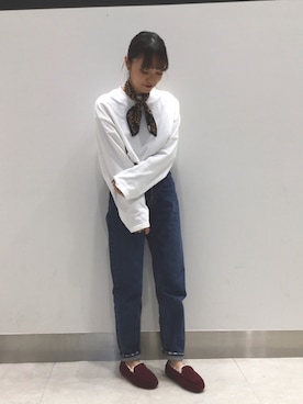 「アイテム（モカシン/デッキシューズ、レッド系）」を使った、ORientalTRaffic 京阪モール店さん（レディース・156cm）の秋コーディネート