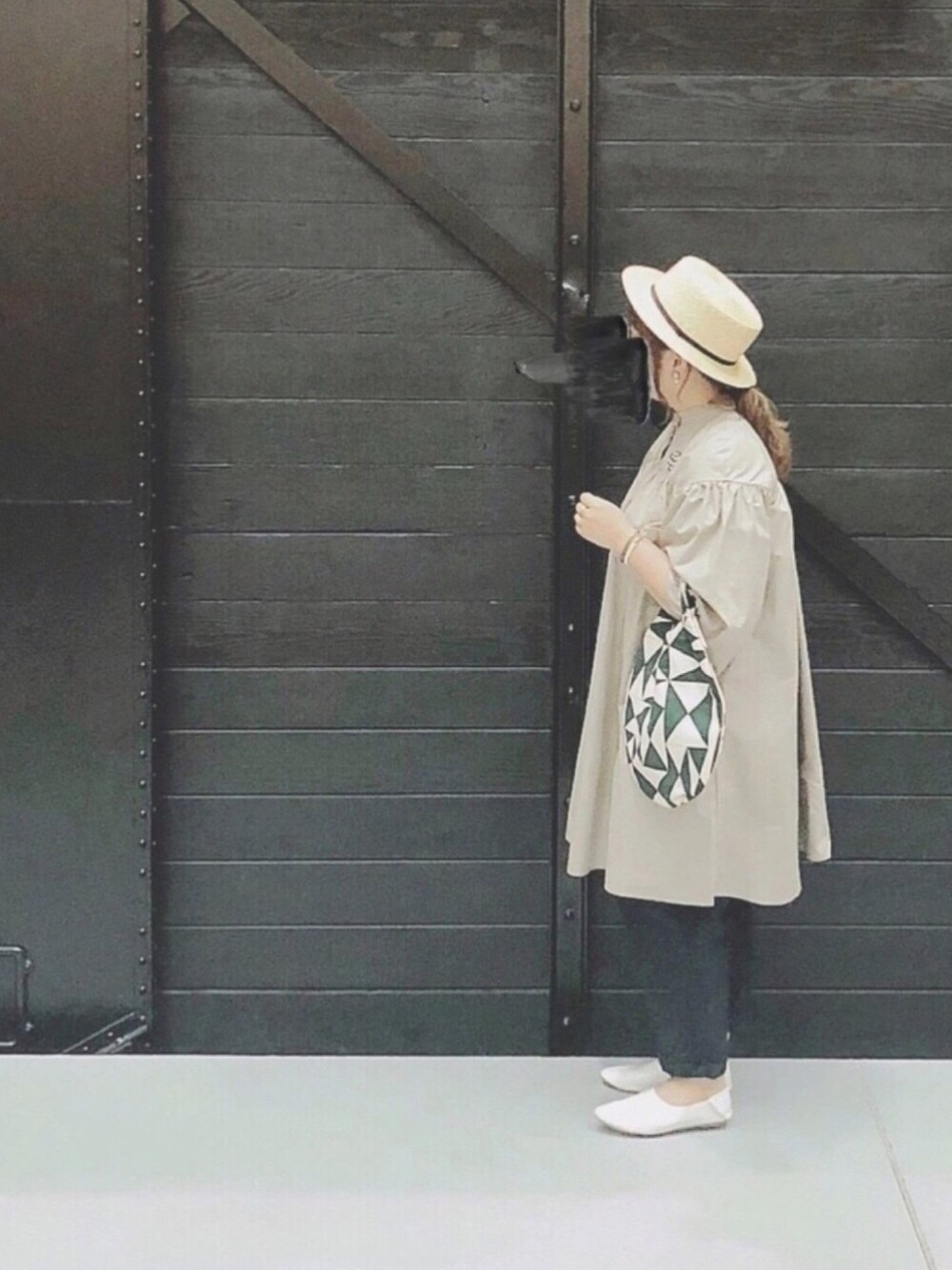 「ナチュラルスタイル、ナチュラルコーデ、カンカン帽、UNIQLO、studio clip、mina perhonen、シンプルコーデ」｜「14+のアイテム（帽子、ベージュ系）」を使った、ぴーたさん（レディース・155cm）の夏コーディネートの1枚目の写真