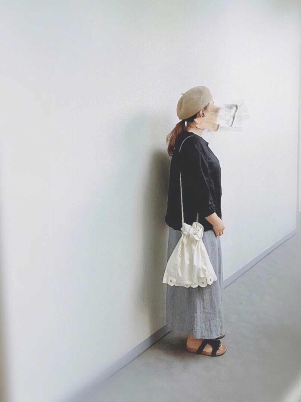 「ナチュラルスタイル、ナチュラルカジュアル、リネン、prit、French bull、merlot、Samansa Mos2、minetonka、ベレー帽」｜「French Bullのアイテム（ハンチング/ベレー帽、ベージュ系）」を使った、ぴーたさん（レディース・155cm）の夏コーディネートの1枚目の写真