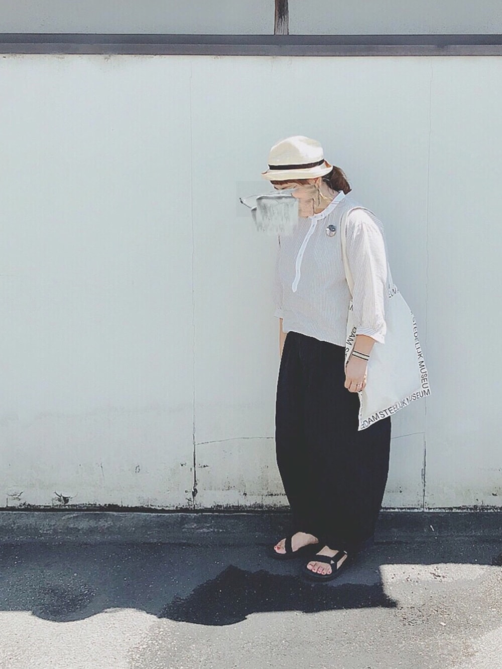 「ナチュラルスタイル、ナチュラルカジュアル、Samansa Mos2、サーカスパンツ、harvesty、mature ha、teva、シンプルコーデ」｜「mature ha.のアイテム（ハット、ベージュ系）」を使った、ぴーたさん（レディース・155cm）の夏コーディネートの1枚目の写真