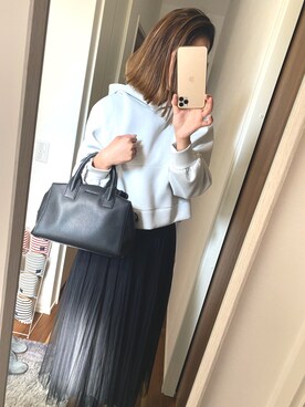 「allureville（アルアバイル）のダンボールフーディープルオーバー（パーカー、ベージュ系）」を使った、yuuさん（レディース・169cm）の春コーディネート