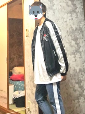「162cm」｜「アイテム（スタジャン）」を使った、理久さん（メンズ・162cm）の冬コーディネート