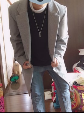 「162cm」｜「アイテム（チェスターコート）」を使った、理久さん（メンズ・162cm）の冬コーディネート