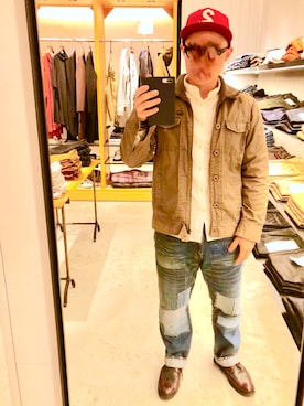 「WOOLRICH（ウールリッチ）のアイテム（ミリタリージャケット）」を使った、鐵丸（てつまる）さん（メンズ・170cm）の秋コーディネート