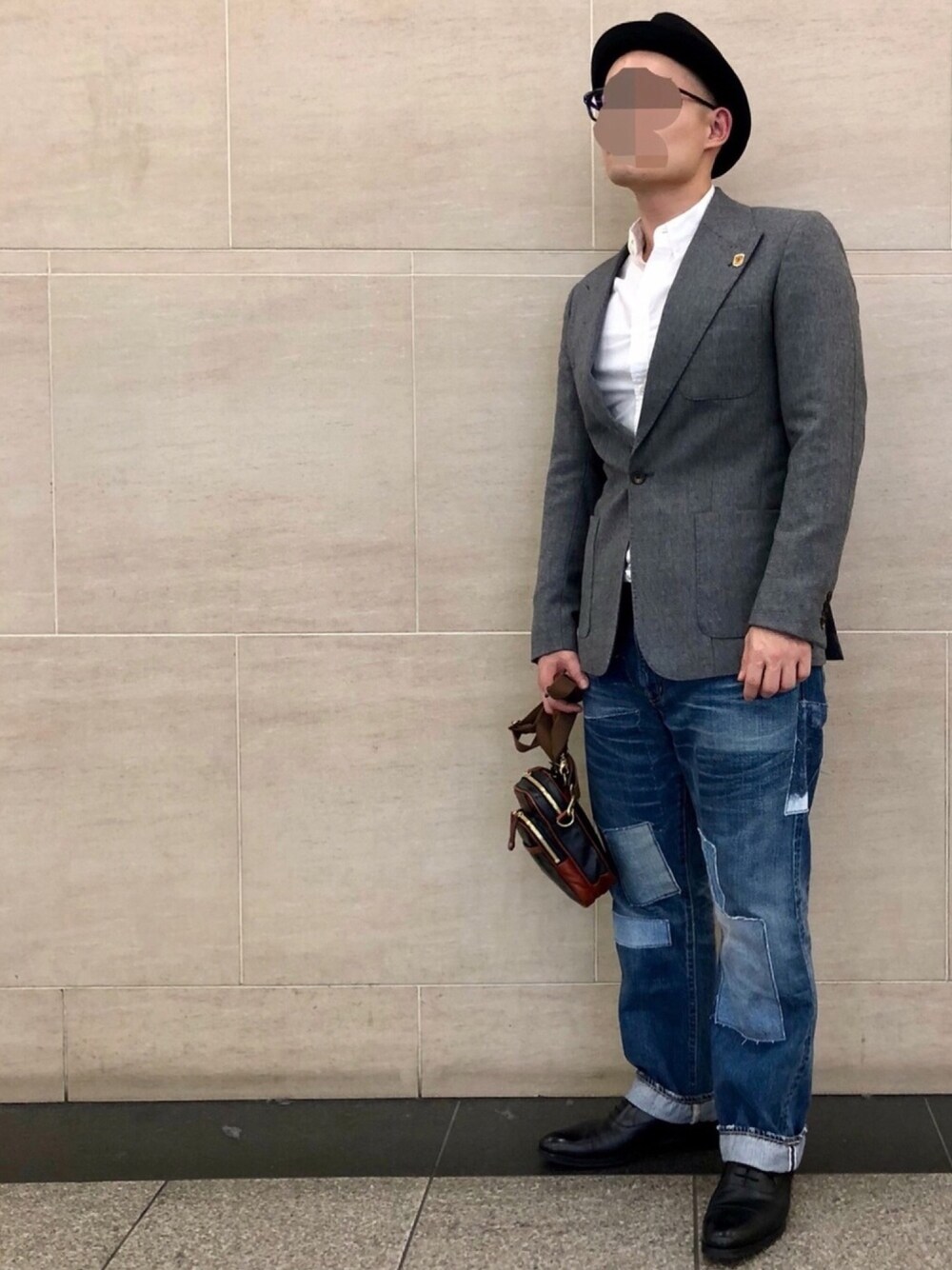 「休日スタイル、秋、デニム、ジャケット、ジョンブル　プライベート　ラボ(Johnbull Private labo)、TMICHAEL」｜「Johnbull Private laboのアイテム（デニムパンツ、ブルー系）」を使った、鐵丸（てつまる）さん（メンズ・170cm）の秋コーディネートの1枚目の写真