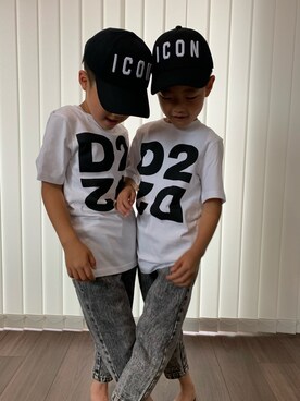 「DSQUARED2（ディースクエアード）のアイテム（帽子）」を使った、rstwinsさん（キッズ・110cm）の春コーディネート