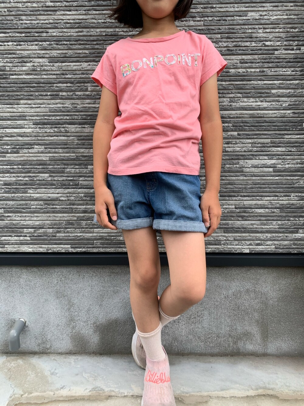 「休日スタイル、キッズファッション、むすめコーデ、夏コーデ」｜「Bonpointのアイテム（Tシャツ/カットソー、ピンク系）」を使った、rstwinsさん（キッズ・110cm）の春コーディネートの1枚目の写真