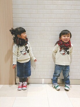 「アイテム（ラッピングキット、レッド系）」を使った、kyomomoさん（キッズ・90cm）の冬コーディネート