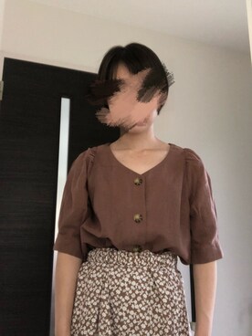 「しまむら（シマムラ）のアイテム（シャツ/ブラウス、ブラウン系）」を使った、akiさん（レディース）の夏コーディネート