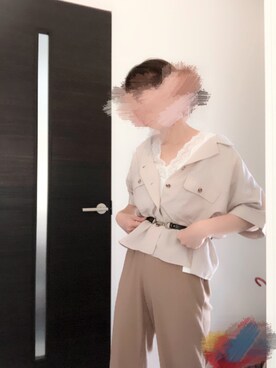 「INGNI（イング）のサテン開襟／シャツ（シャツ/ブラウス、ホワイト系）」を使った、akiさん（レディース）の夏コーディネート
