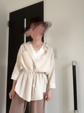 「しまむら（シマムラ）のアイテム（シャツ/ブラウス、ベージュ系）」を使った、akiさん（レディース）の夏コーディネート