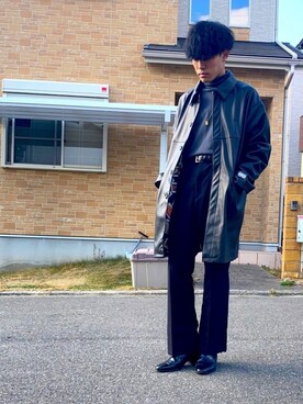 「レザーコート」｜「アイテム（ステンカラーコート）」を使った、ikumi0728さん（メンズ・165cm）の冬コーディネート
