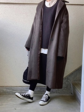 「Libra Cue（リブラ キュー）のアイテム（ステンカラーコート）」を使った、あやたさん（レディース・152cm）の冬コーディネート
