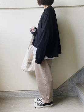 「URBAN RESEARCH（アーバンリサーチ）のTRAVEL COUTURE by LOWERCASE　キャンバストートバッグM（トートバッグ）」を使った、あやたさん（レディース・152cm）の春コーディネート