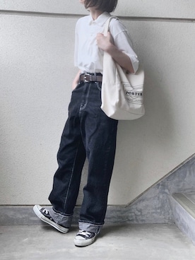 「URBAN RESEARCH（アーバンリサーチ）のTRAVEL COUTURE by LOWERCASE　キャンバストートバッグM（トートバッグ）」を使った、あやたさん（レディース・152cm）の夏コーディネート