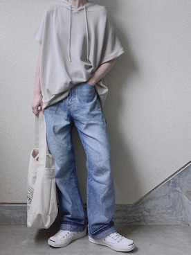 「URBAN RESEARCH（アーバンリサーチ）のTRAVEL COUTURE by LOWERCASE　キャンバストートバッグM（トートバッグ）」を使った、あやたさん（レディース・152cm）の夏コーディネート