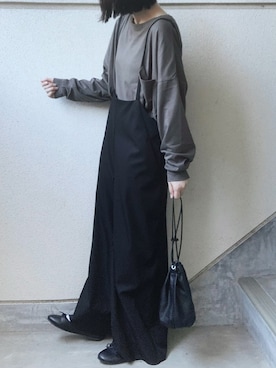 「リップスター」｜「アイテム（サロペット/オーバーオール）」を使った、あやたさん（レディース・152cm）の秋コーディネート