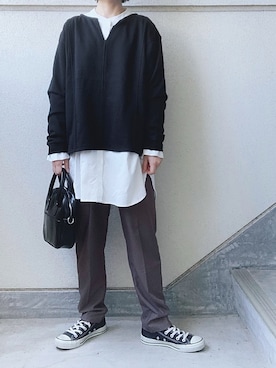 「キーネック」｜「アイテム（スウェット）」を使った、あやたさん（レディース・152cm）の秋コーディネート