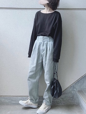 「キーネック」｜「アイテム（スウェット）」を使った、あやたさん（レディース・152cm）の秋コーディネート