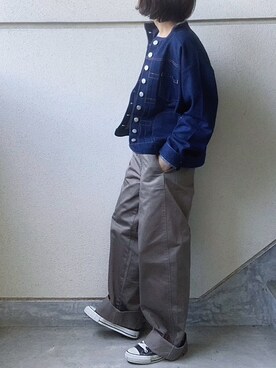 「sakishimatokyo（サキシマトーキョー）のアイテム（デニムジャケット）」を使った、あやたさん（レディース・152cm）の秋コーディネート