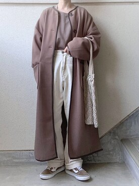 「パイピングコート」｜「アイテム（スウェット）」を使った、あやたさん（レディース・152cm）の秋コーディネート