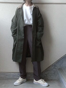 「kutir（クティール）のアイテム（ステンカラーコート）」を使った、あやたさん（レディース・152cm）の秋コーディネート