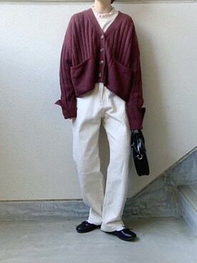 「rectangle（レクタングル）のアイテム（カーディガン/ボレロ）」を使った、あやたさん（レディース・152cm）の冬コーディネート