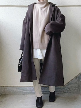 「Libra Cue（リブラ キュー）のアイテム（ステンカラーコート）」を使った、あやたさん（レディース・152cm）の冬コーディネート