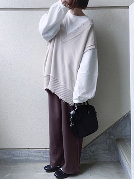 「NEUNA（ヌナ）の2wayセミワイドカラースラックスパンツ（スラックス）」を使った、あやたさん（レディース・152cm）の春コーディネート