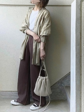 「NEUNA（ヌナ）の2wayセミワイドカラースラックスパンツ（スラックス）」を使った、あやたさん（レディース・152cm）の春コーディネート