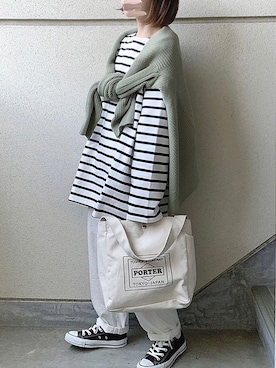 「URBAN RESEARCH（アーバンリサーチ）のTRAVEL COUTURE by LOWERCASE　キャンバストートバッグM（トートバッグ）」を使った、あやたさん（レディース・152cm）の春コーディネート